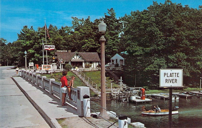 Platte River Water Wheel Store Mobil Sign Gas Pump On Dock Mint (newer photo)